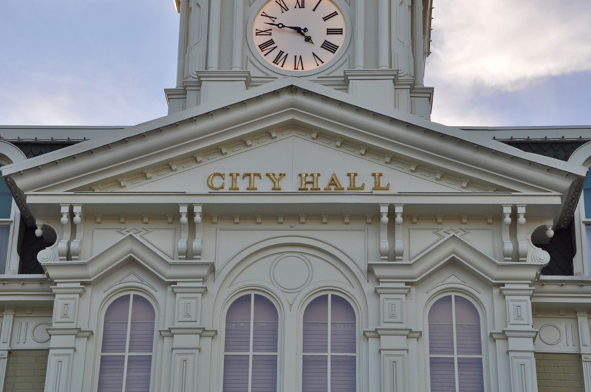City Hall building with a clock tower and 
