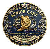 Circular Senior Care logo with praying hands, blue and gold floral accents, and “Management & Consulting” text