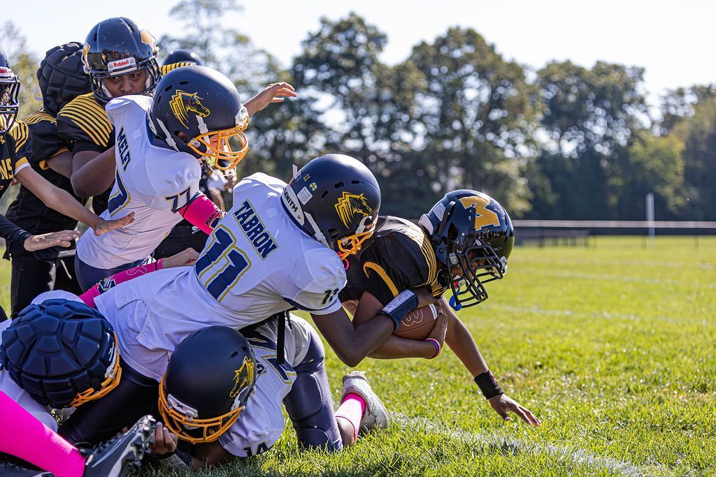 Football player in silver uniform runs with ball on a green field.