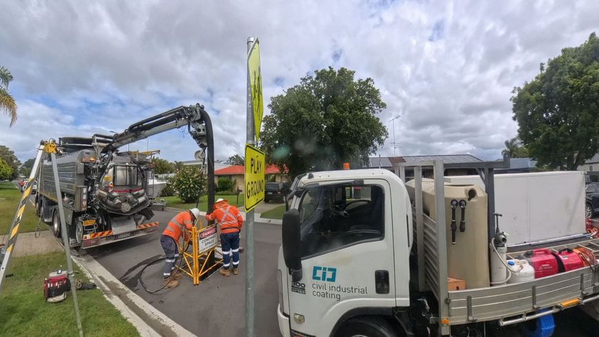 Vac Truck sucking out a wet well for condition assessment