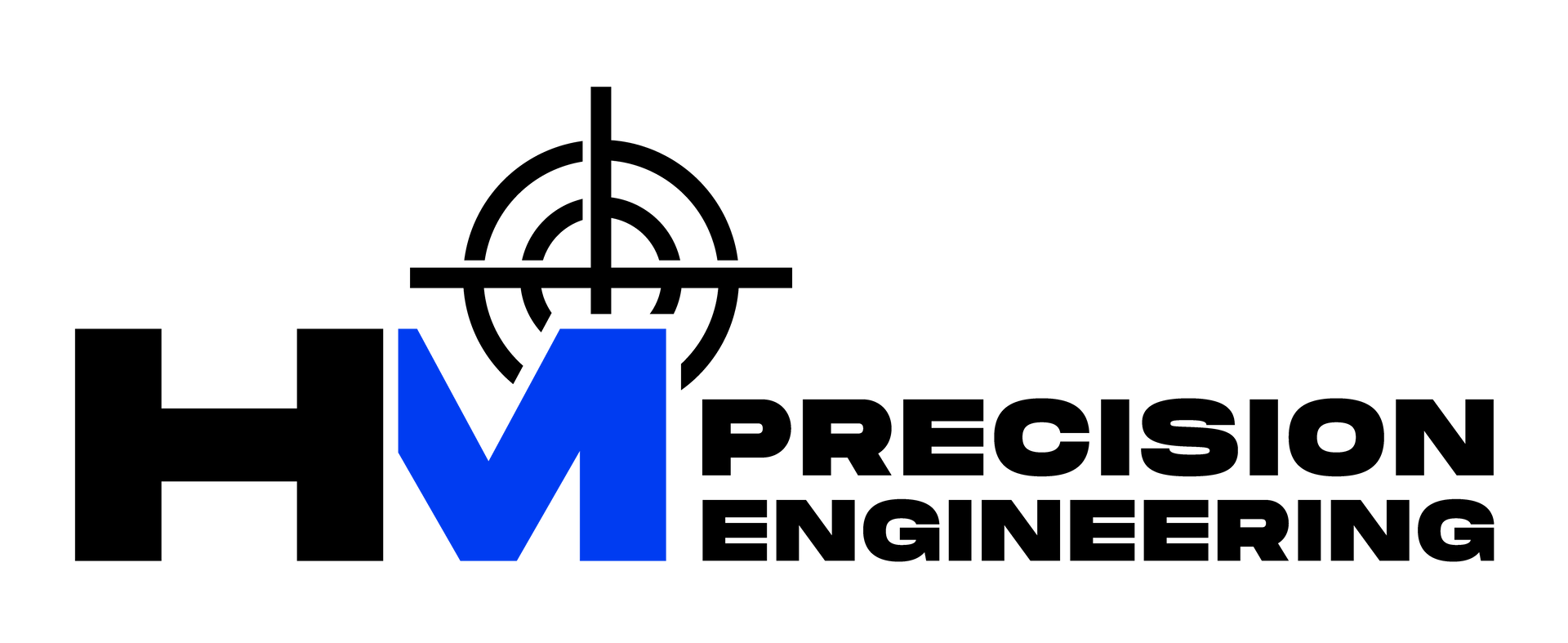 The logo for hm precision engineering has a target on it.