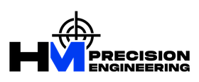 The logo for hm precision engineering has a target on it.