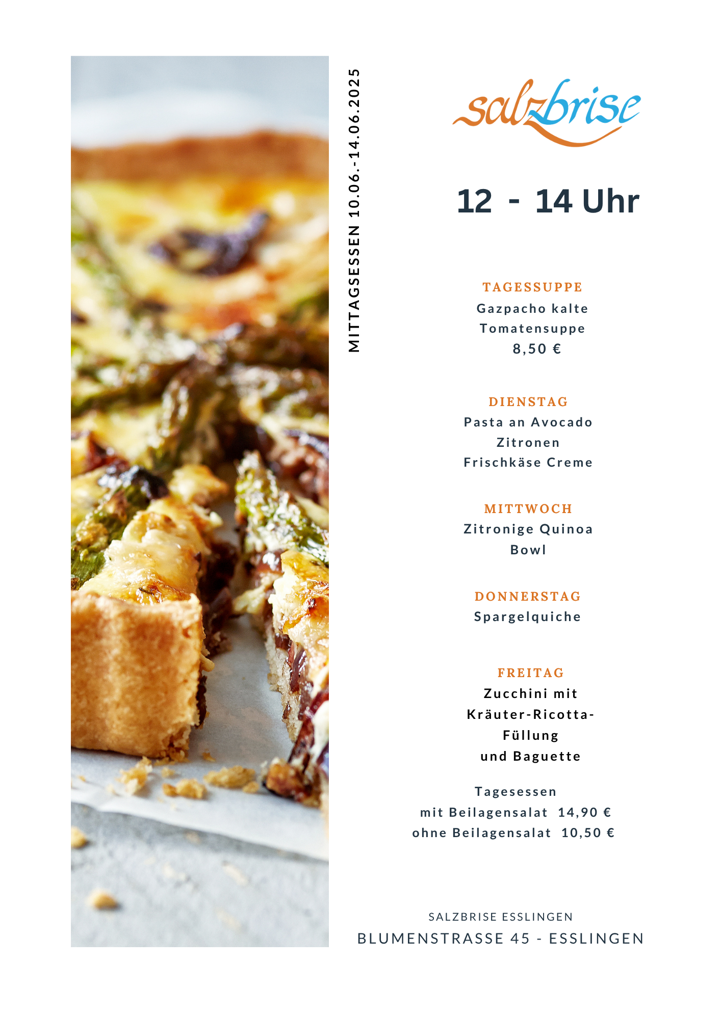 Eine Speisekarte mit einem Bild von Makkaroni und Käse und einem Bild einer Pizza.