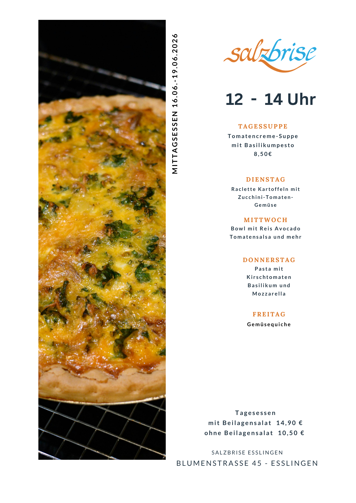 Eine Speisekarte mit einem Bild von Makkaroni und Käse und einem Bild einer Pizza.