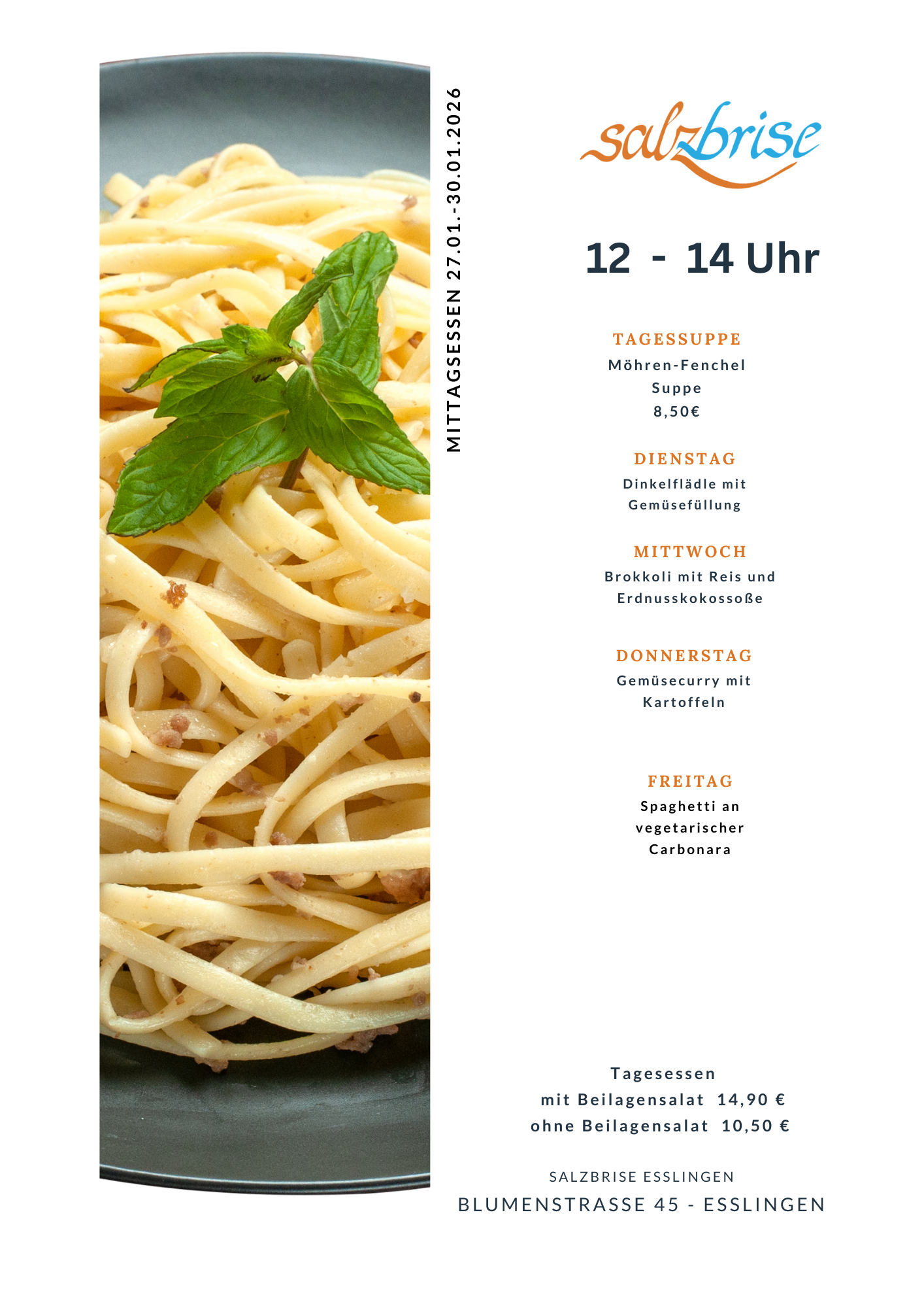 Eine Speisekarte mit einem Bild von Makkaroni und Käse und einem Bild einer Pizza.