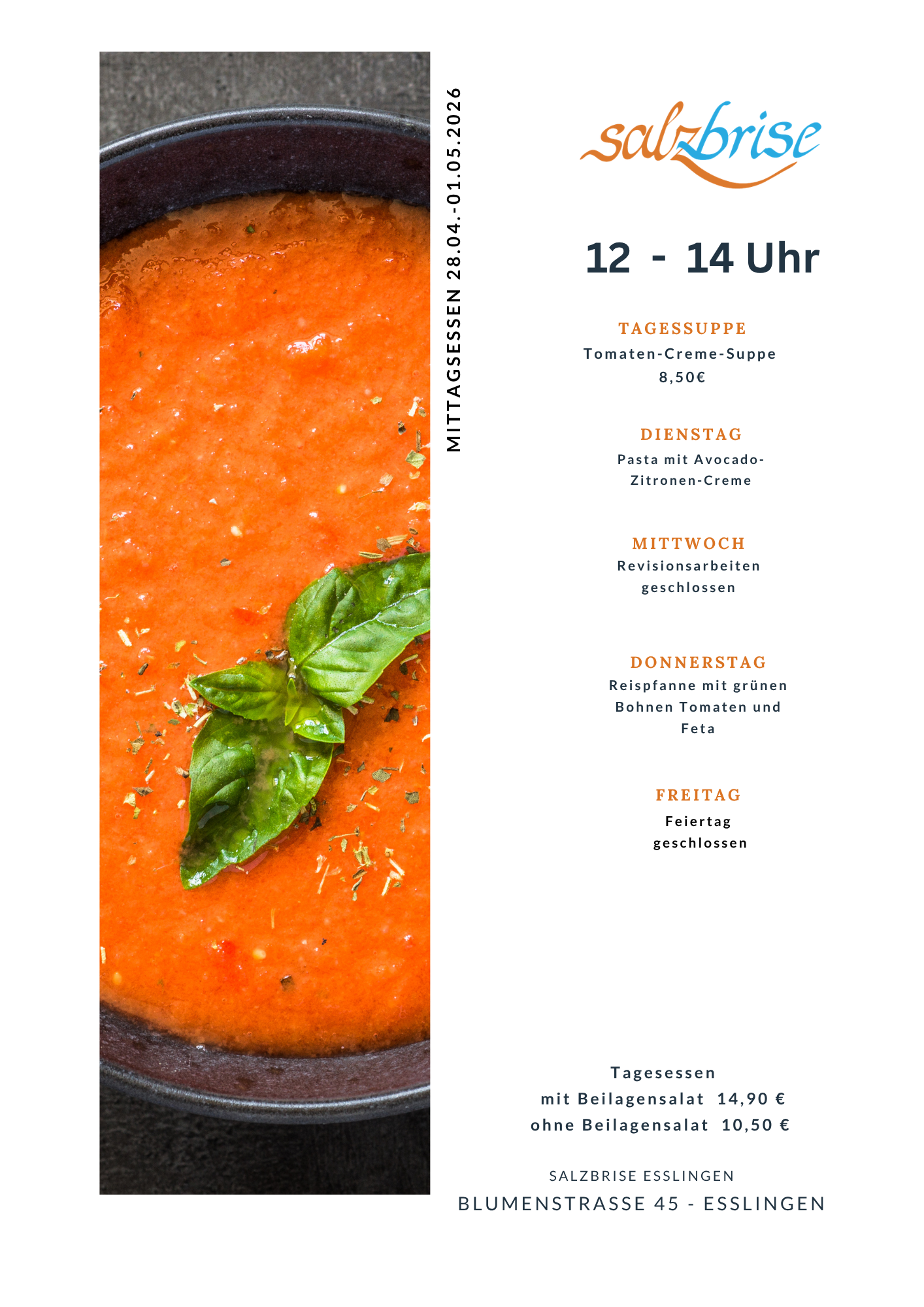 Eine Speisekarte mit einem Bild von Makkaroni und Käse und einem Bild einer Pizza.