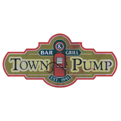 A sign that says town pump on it.