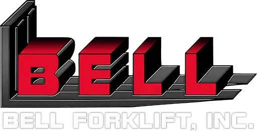 The bell forklift inc logo is red and black.