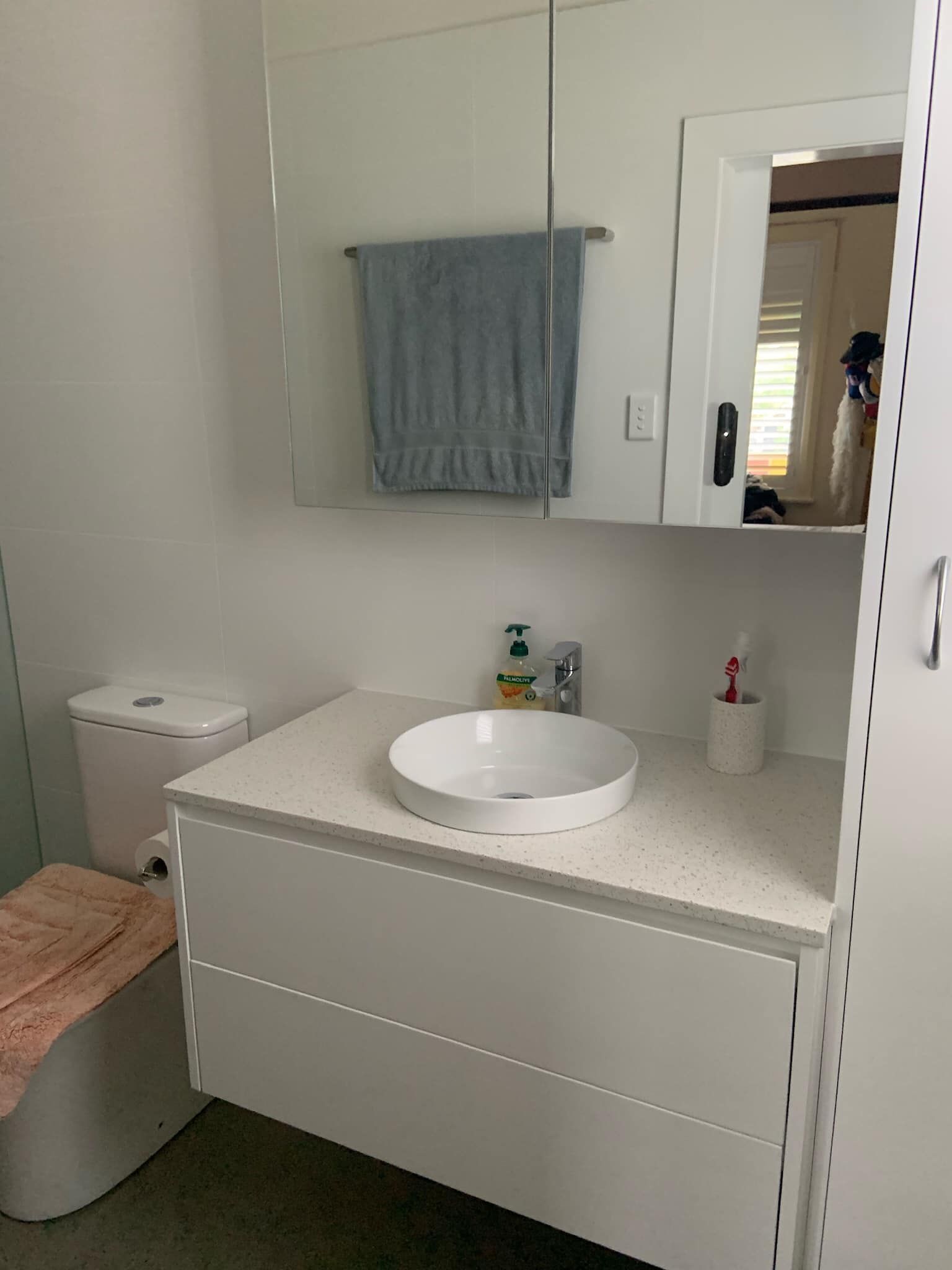 Bathroom With a Sink , Toilet and Mirror — Hancock Construction & Maintenance in Newcastle, NSW