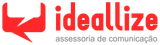 A red and white logo for ideallize assessoria de comunicacao