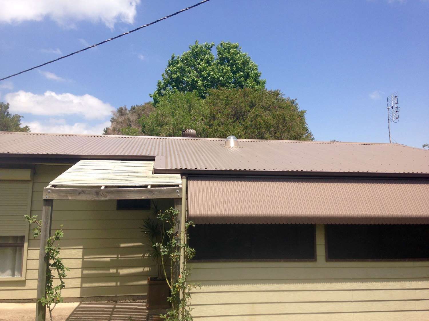 A House With A Brown Roof And A Tree In The Background — In-Time Roofing In Newcastle, NSW