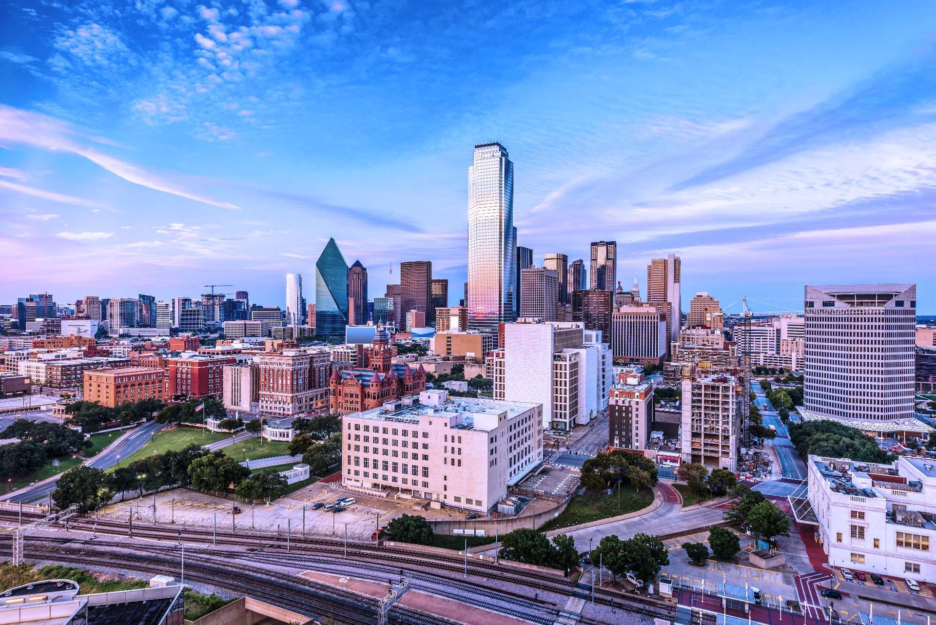 Downtown Dallas skyline captured from above.