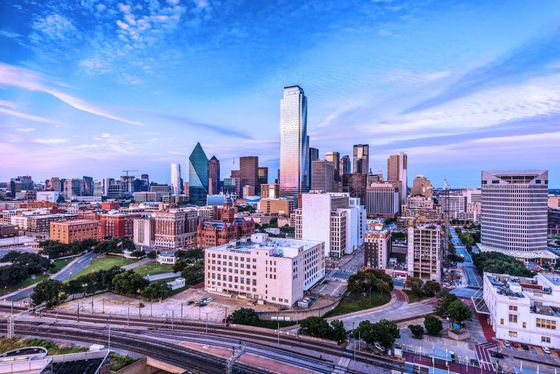 Downtown Dallas skyline captured from above.
