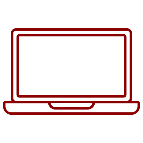 Maroon outline of a laptop computer.