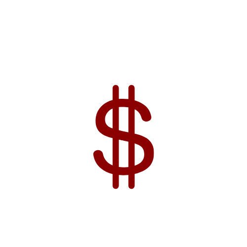 Red dollar sign on a white background.
