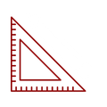 Red right triangle ruler with measurement marks.