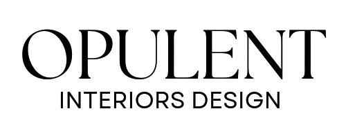 The logo for opulent interiors design is black and white.