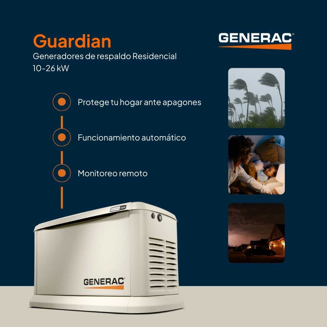 Planta de luz de gas Generac instalada, mostrando su diseño compacta y sistema de suministro de energía confiable.
