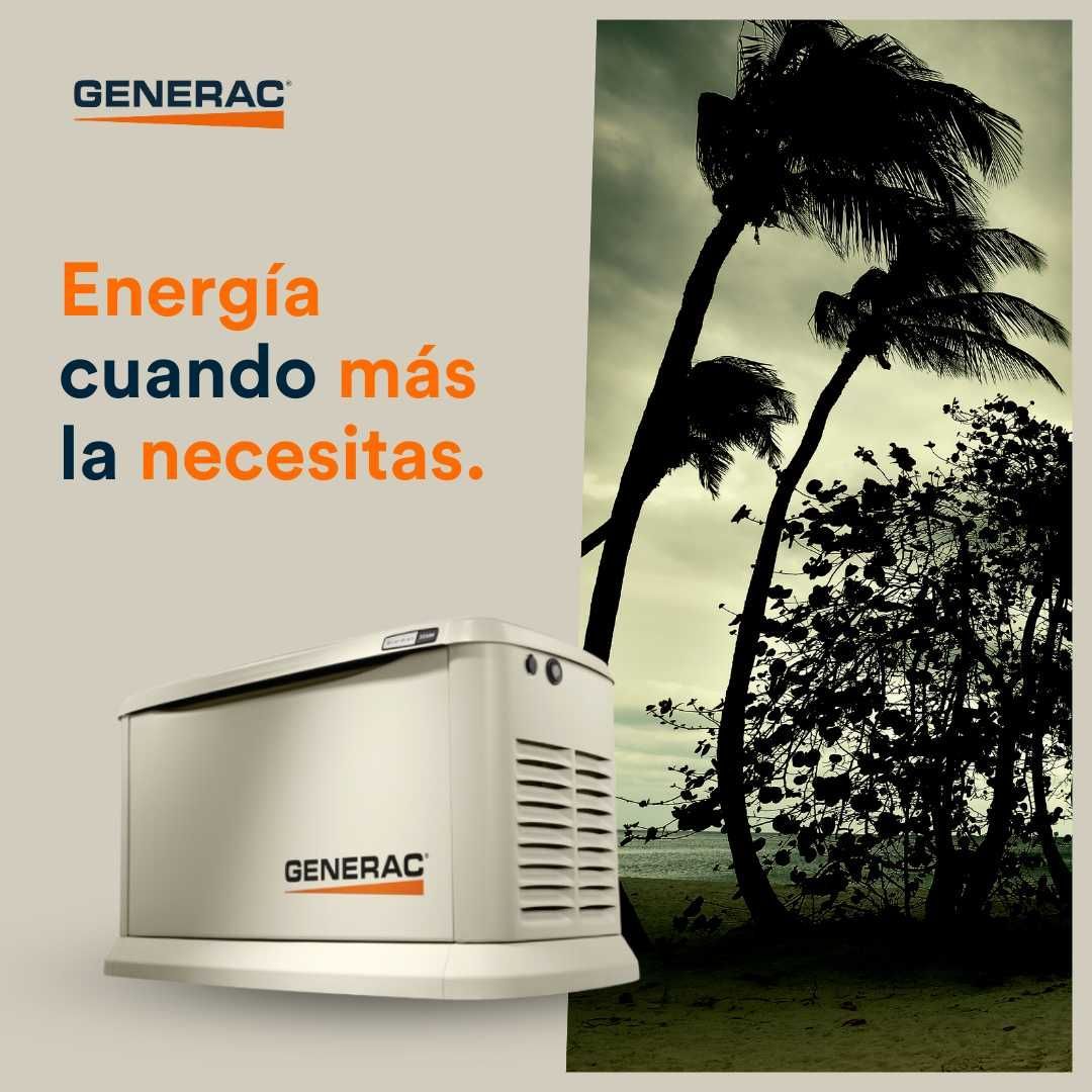 Planta de luz de gas Generac instalada, mostrando su diseño compacta y sistema de suministro de energía confiable.