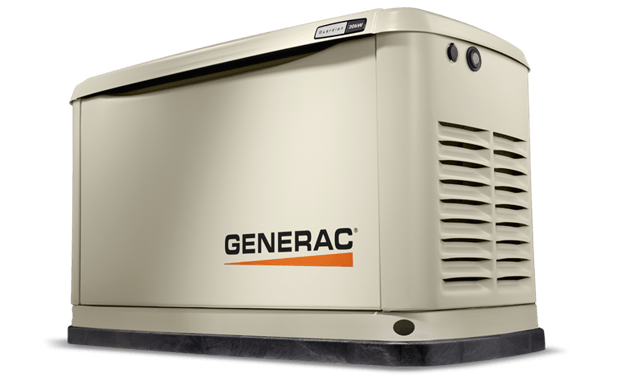 Planta de luz de gas Generac instalada, mostrando su diseño compacta y sistema de suministro de energía confiable.