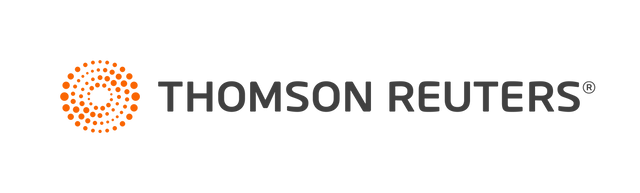 Thomson Reuters logo with orange circular dot icon and gray wordmark on white background