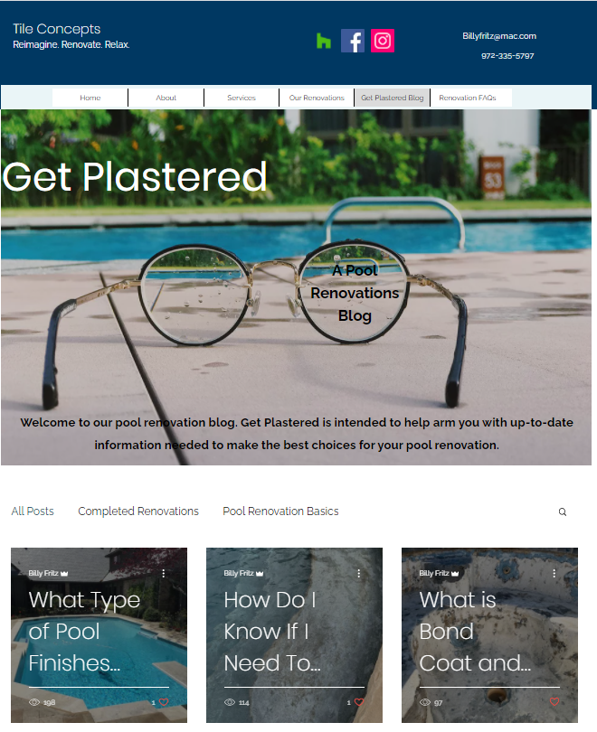 Blog homepage with text 