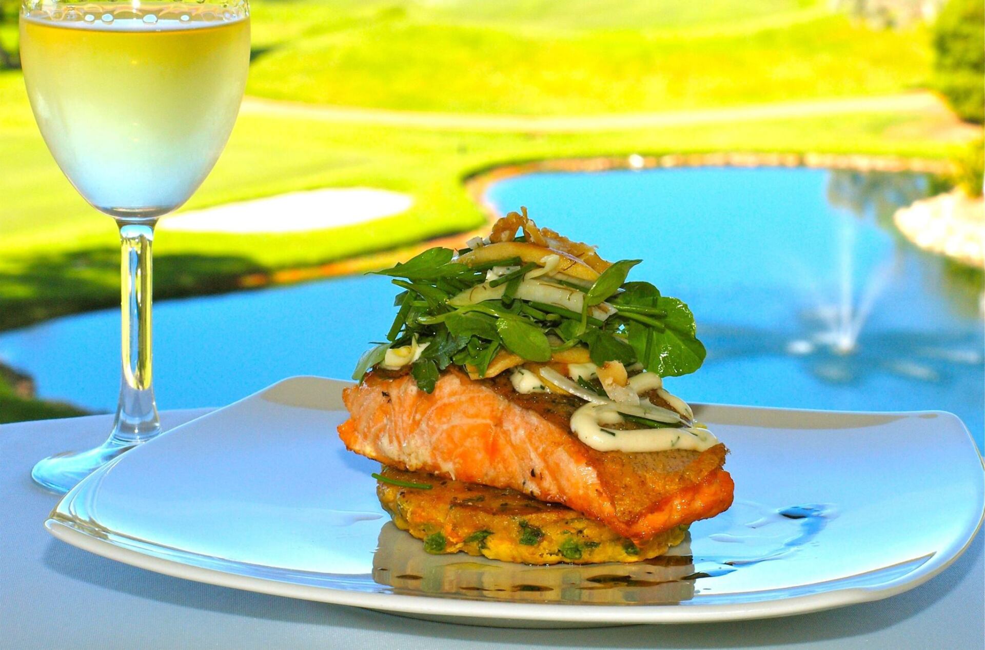 Salmon with Golf Course View Background - Family-Friendly Restaurant in Port Stephens
