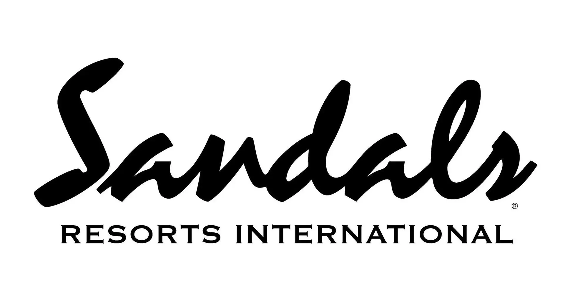 The logo for sandals resorts international is black and white.