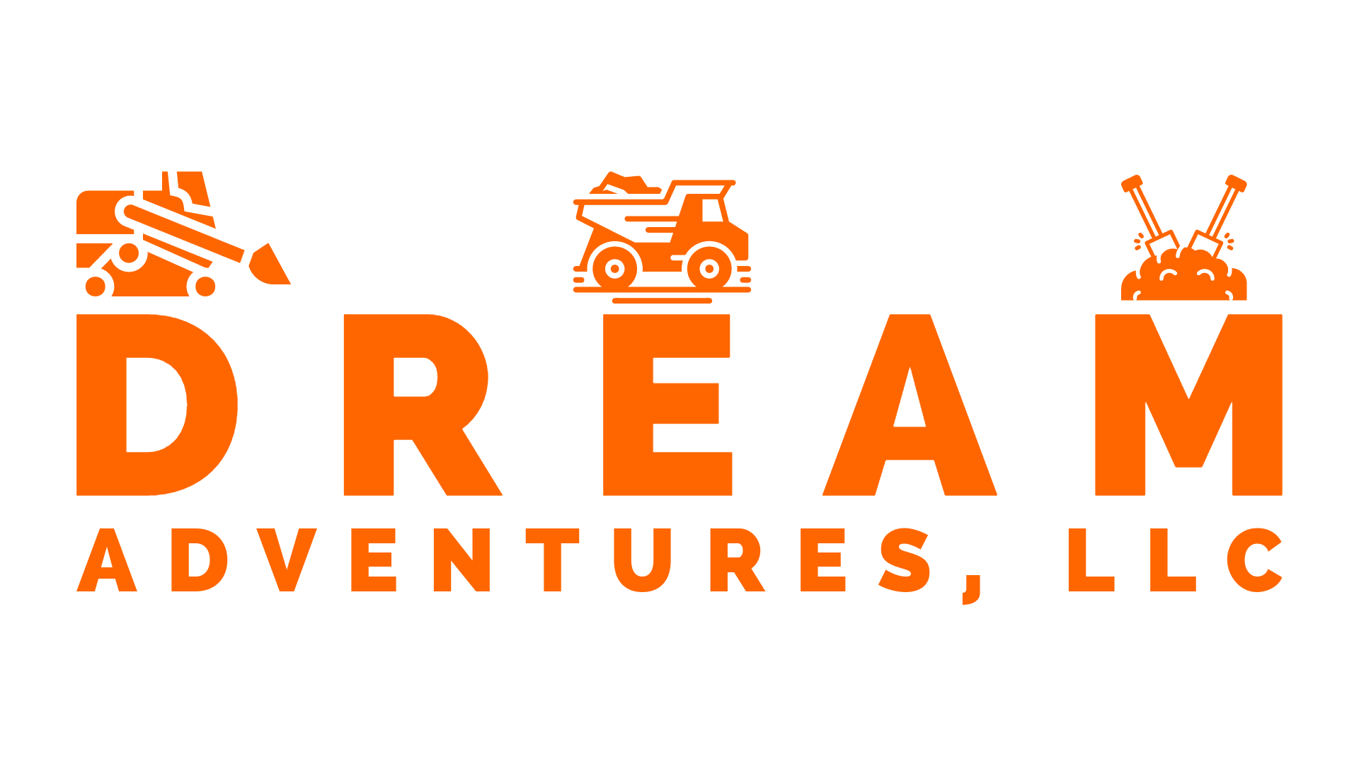 The logo for dream adventures llc is orange and black