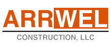 The logo for arrwel construction llc is orange and white