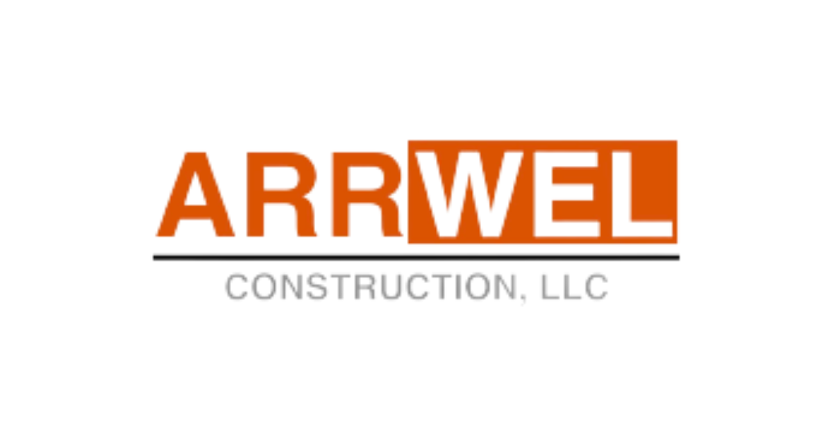 The logo for arrwel construction llc is orange and white