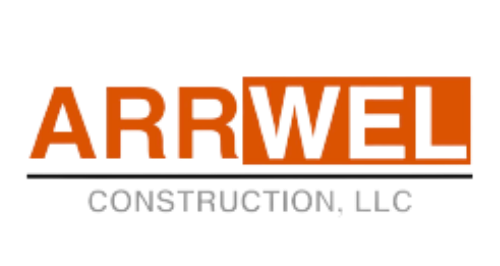 The logo for arrwel construction llc is orange and white