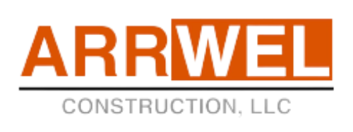 The logo for arrwel construction llc is orange and white