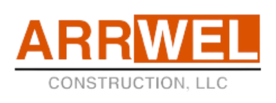 The logo for arrwel construction llc is orange and white