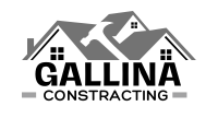 Logo for Gallina Constructing, featuring stylized grey house silhouettes with a hammer and company name in black.