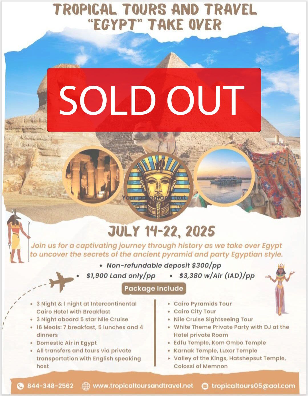 A flyer for tropical tours and travel egypt take over