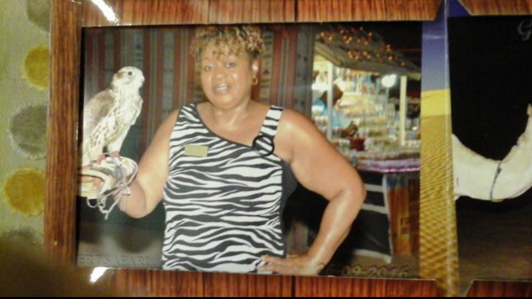 A woman in a zebra print tank top is holding an owl