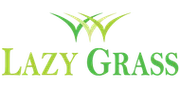 Logo for "Lazy Grass" with green grass blades and text.