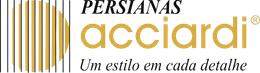 Logo of Persianas Acciardi, gold text, a circle design with vertical lines, and the tagline: 