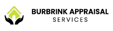 Logo of Burbrink Appraisal Services; black hands cradle a green house icon, with company name in black.