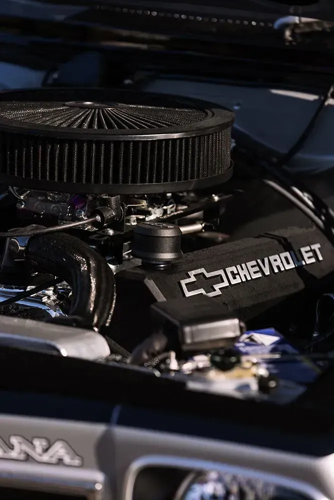 Chevrolet Engine With Black Air Filter, Hood Open — Carline Automotive and Exhausts in Belmont, NSW