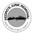 Pedro's Junk Removal logo: truck towing trailer with junk; text: "Don't stash it we'll trash it."
