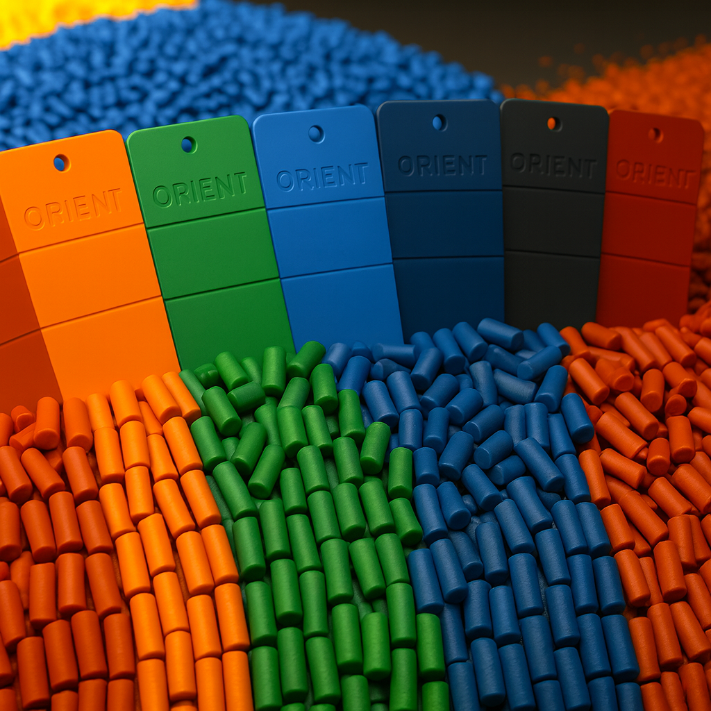 A bunch of different colored plastic granules are sitting on top of each other.