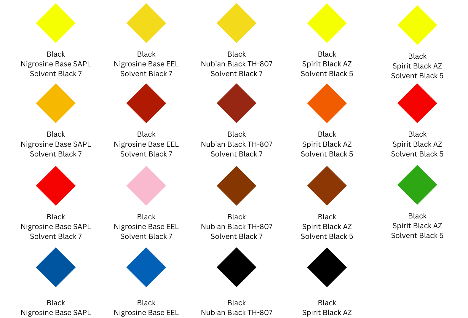 A variety of colors are displayed on a white background