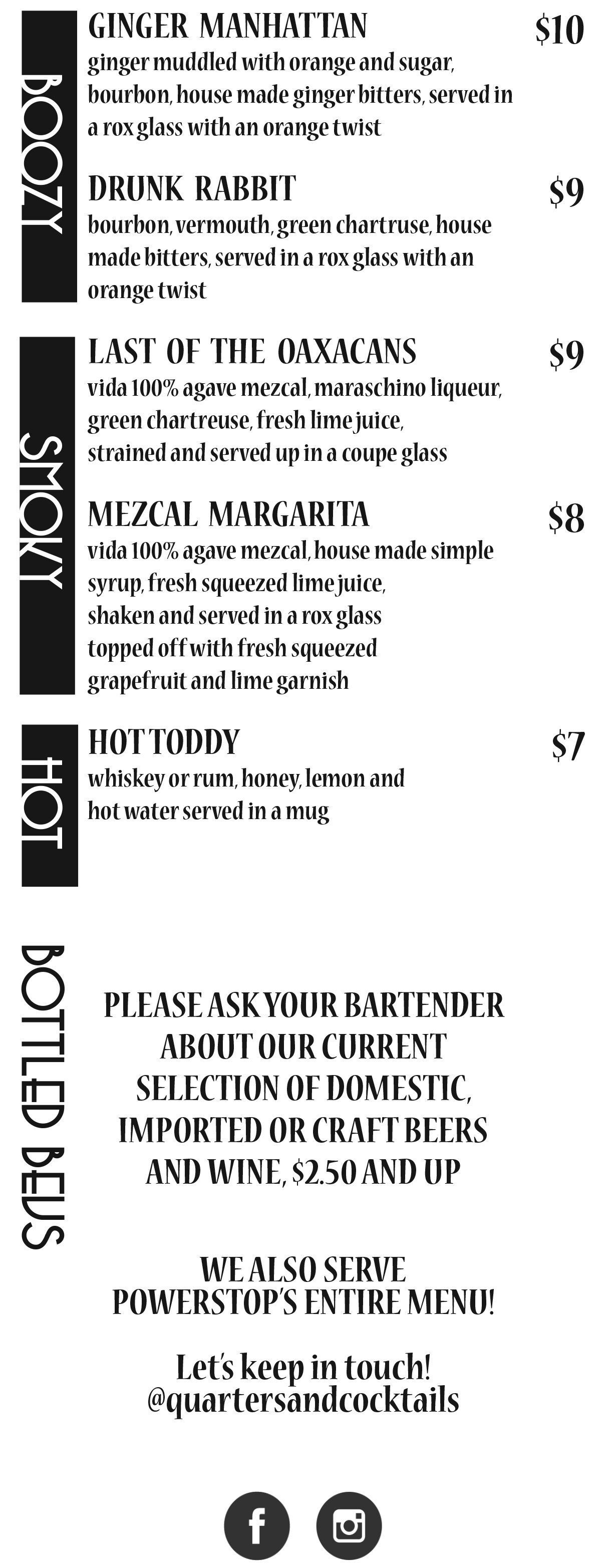 A menu for a restaurant shows a variety of food and drinks.