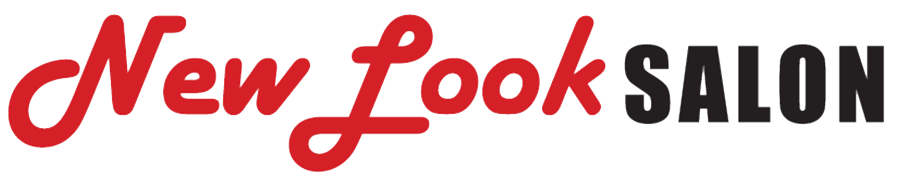 Red "New Look" script, black "SALON" text.