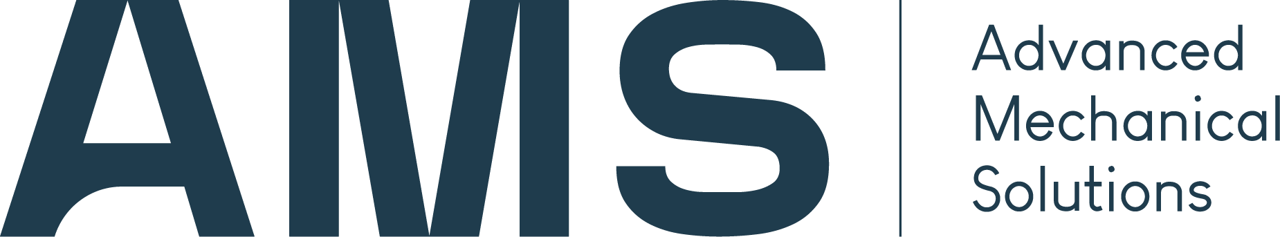 The logo for advanced mechanical solutions is blue and white