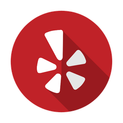 Yelp logo: White stylized burst on a red circle.