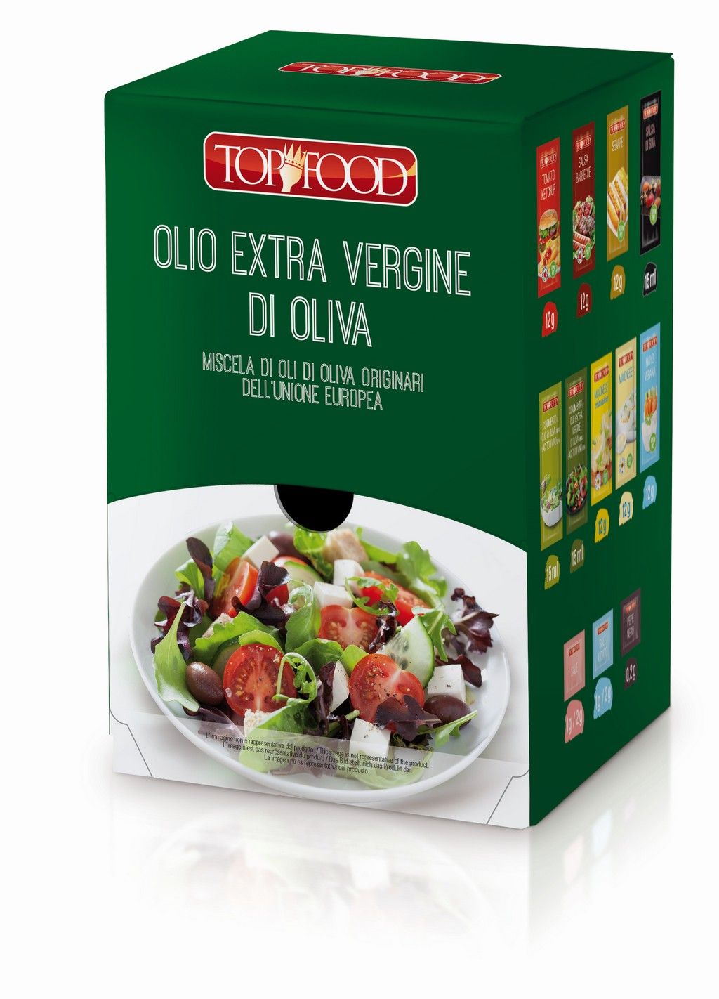 Una scatola verde con l'immagine di un'insalata sopra