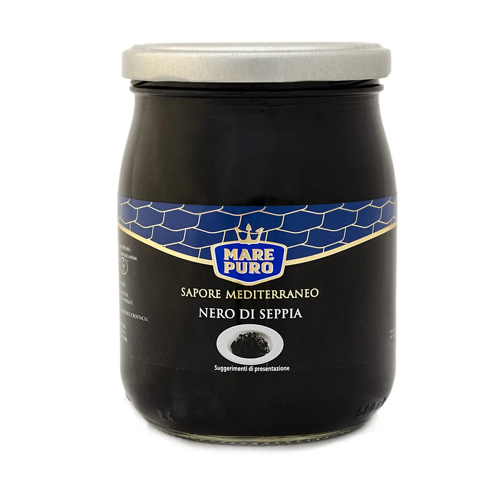 A jar of mare puro nero di seppia on a white background